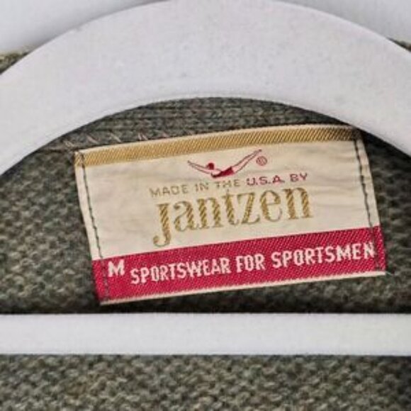 Vintage Jantzen Cardigan Sweater M Green Wool Blend USA Made Sportswear 50s 60s - Picture 5 of 9
